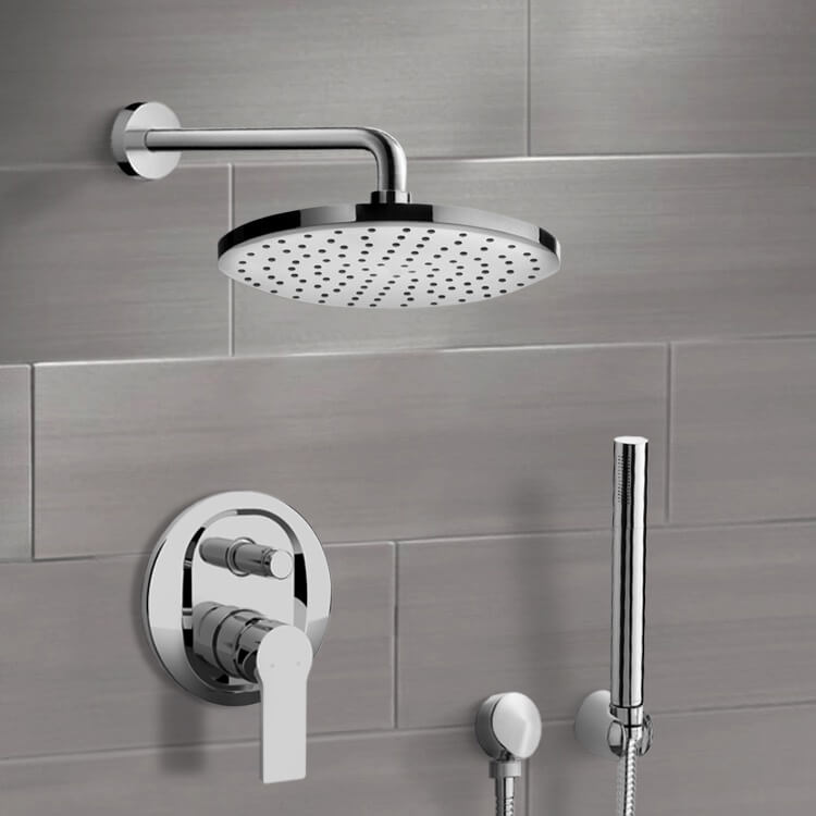 Shower Faucet Chrome Shower System With 10 Inch Rain Shower Head and Hand Shower Remer SFH60-10